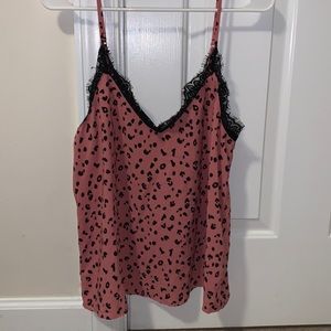 Divided cheetah print lace tank top